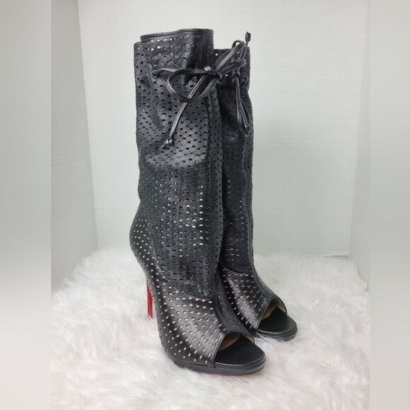 Christian Louboutin Sandalen Jennifer Womens Boots Size 5 Leather Tie Booties - Picture 1 of 10